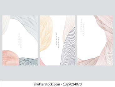 Abstract landscape background with line pattern vector. Japanese wave template  in vintage style. Nature art poster design.