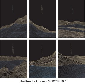 Abstract landscape background with line pattern vector. Japanese wave template  in oriental style. Nature art poster design. 