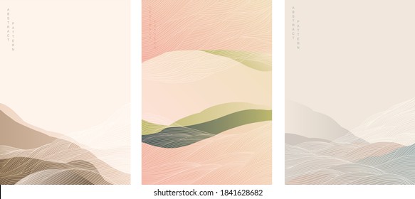 Abstract landscape background with line pattern vector. Japanese wave template.