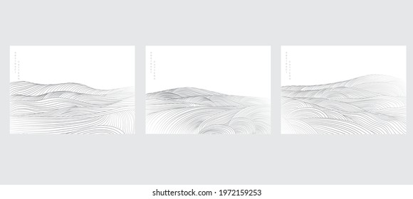Abstract landscape background with line pattern vector. Natural art banner with grey texture design in vintage style.