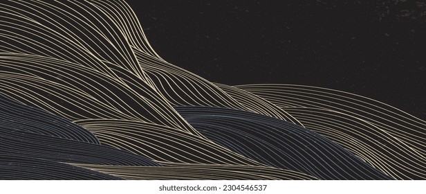 Abstract landscape background with line pattern vector. Japanese wave template in oriental style.