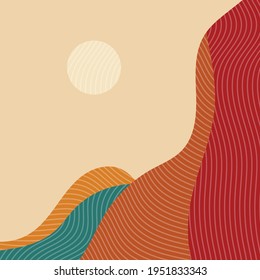 Abstract landscape background with line wave pattern. Vector 