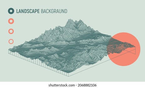 Abstract landscape background. Mesh structure. Polygonal wireframe background. 3d isometric vector illustration