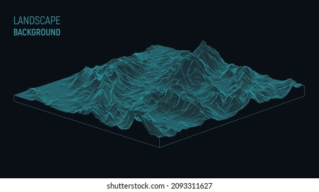 Abstract landscape background. Mesh structure. Polygonal wireframe background. 3d isometric vector illustration