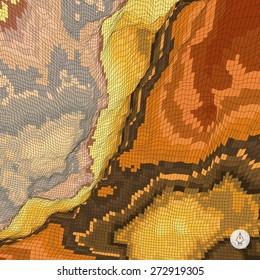 Abstrakter Landschaftshintergrund. Mosaik. 3D-Technologie, Vektorgrafik. Kann für Banner, Flyer, Buchumschlag, Poster, Webbanner verwendet werden.