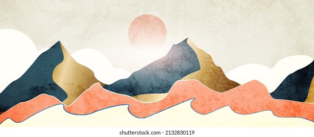 Abstract landscape background with mountains and hills. Art banner for decoration, wallpaper, print