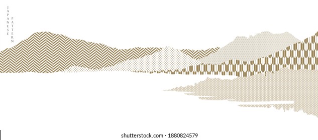 Abstract landscape background in oriental style. Geometric line with Japanese pattern vector. Mountain forest banner in oriental template. 