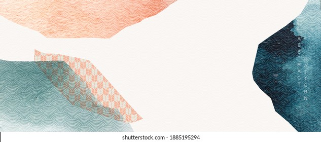 Abstract landscape background in oriental style. Chinese new year banner with watercolor texture. Geometric line with Japanese pattern vector. Brush stroke element design with oriental style.