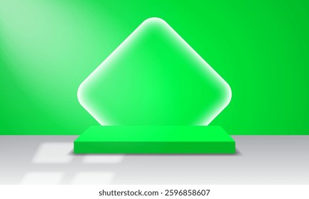 Abstract landscape background. Rectangular podium with background. Product presentation, mockup, cosmetic product exhibition, podium, stage or platform. Vector illustration