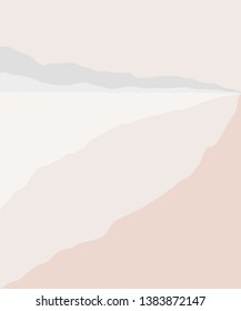 Abstract landscape background. Silhouette ofthe sea, sky and sand geometric composition. Poster of landscape in beige. taupe and gray trendy colors. Vector illustration.