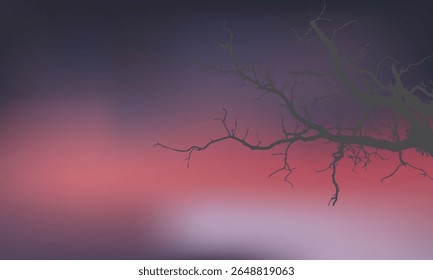 abstract landscape background with tree branch. plant shadows isolated on blue pink gradient background. plant branch shade, foliage decoration. Design element for print, wallpaper, wall, business