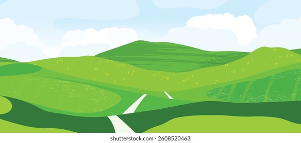 Abstract landscape background vector. Panorama view wallpaper in minimal design with mountain, field. Illustration for print, interior, wall art, decoration, cover, banner.