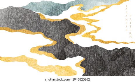 Abstract landscape background with watercolor painting vector. Gold and black texture with natural art banner design in vintage style. 