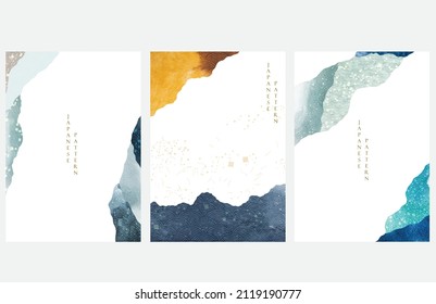 Abstract landscape background with watercolor texture vector. Mountain forest banner design with Natural art decoration in Japanese style. 