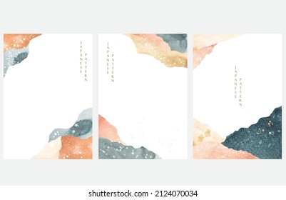 Abstract landscape background with watercolor texture vector. Mountain forest banner design with Natural art decoration in Japanese style. Geometric grunge texture.