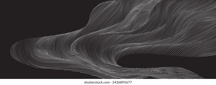 	
Fondo abstracto del paisaje con blanco y negro y blanco dibujado a mano vector de patrón de línea. Arte del mar del océano con plantilla natural. Diseño de banner y fondo de pantalla en estilo vintage.	