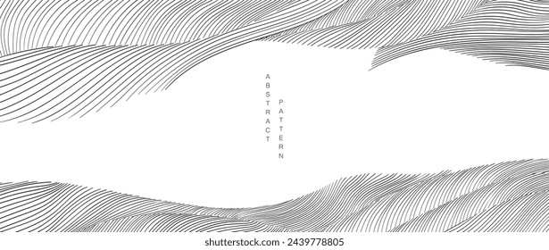 Abstract landscape background with white and black and white hand drawn line pattern vector. Ocean sea art with natural template. Banner design and wallpaper in vintage style