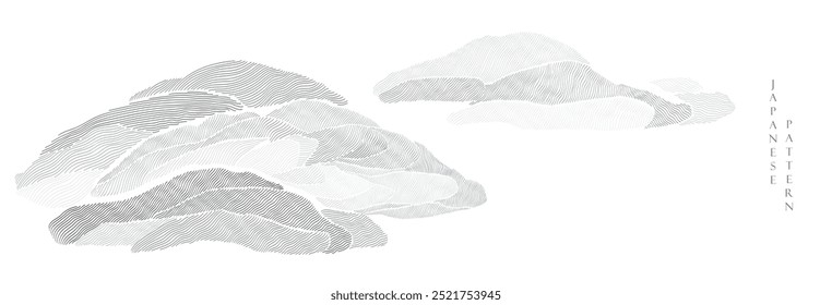Abstract landscape background with white and black hand drawn line pattern vector. Mountain art with natural template. Banner design and wallpaper in vintage style
