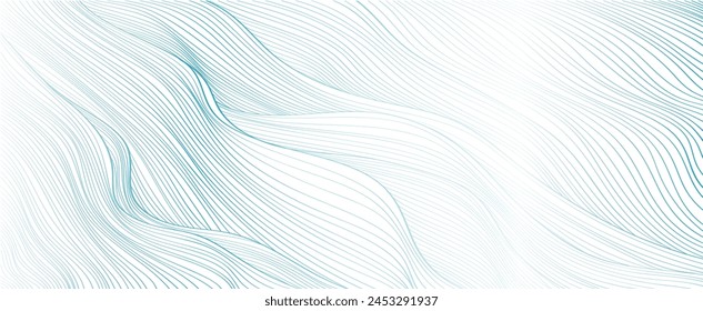 Abstract landscape background with white and blue hand drawn line pattern vector. Ocean sea art with natural template. Banner design and wallpaper in vintage style.