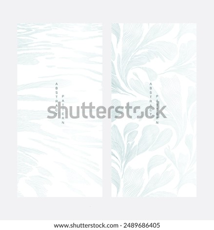 Abstract landscape background with white and blue hand drawn line pattern vector. Ocean sea art with natural template. Banner design and wallpaper in vintage style.
