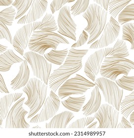 Abstract landscape background with white and gold  hand drawn line pattern vector. Leaf art with natural template. Banner design and wallpaper in vintage style.