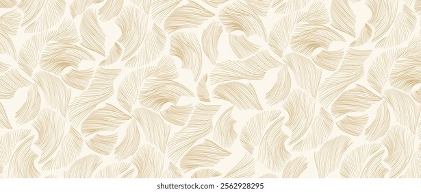 Abstract landscape background with white and gold hand drawn line pattern vector. Natural template. Banner design and wallpaper in vintage style.