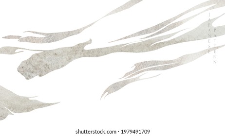 Abstract landscape background with white and grey texture vector. Ocean sea art with natural template. Japanese wave pattern banner design and wallpaper in vintage style.