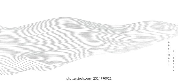 Abstract landscape background with white and grey  hand drawn line pattern vector. Ocean sea art with natural template. Banner design and wallpaper in vintage style.