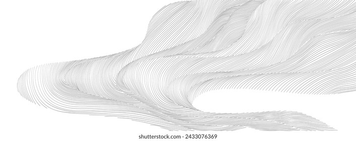 Abstract landscape background with white and grey hand drawn line pattern vector. Ocean sea art with natural template. Banner design and wallpaper in vintage style.
