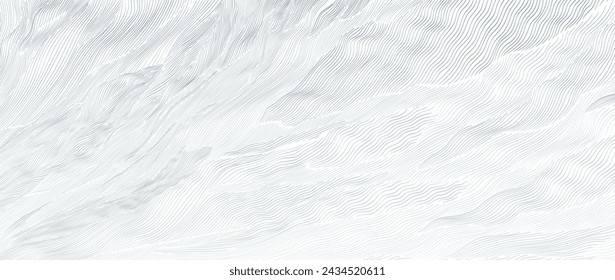Abstract landscape background with white and grey hand drawn line pattern vector. Ocean sea art with natural template. Banner design and wallpaper in vintage style