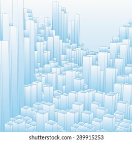 Abstract landscape with blue cubes. Abstract topographies of digital space. Fields of geometry. Abstract city with skyscrapers. Vector background. Eps 10