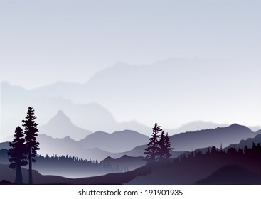 Abstract landscape of blue mountains