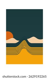 Abstract landscape boho wall art illustration background. Flat boho landscape wall art poster