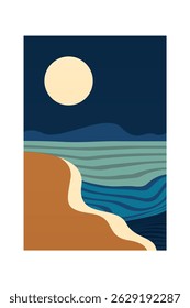 Abstract landscape boho wall art illustration background. Flat boho landscape wall art poster
