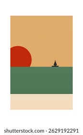 Fondo Abstractas de la ilustración del arte de la pared del boho del paisaje. Cartel plano del arte de la pared del paisaje del boho