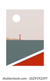 Abstract landscape boho wall art illustration background. Flat boho landscape wall art poster