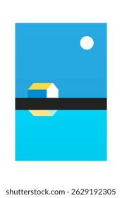 Abstract landscape boho wall art illustration background. Flat boho landscape wall art poster
