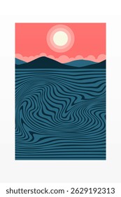 Abstract landscape boho wall art illustration background. Flat boho landscape wall art poster
