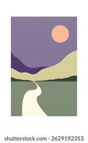 Fondo Abstractas de la ilustración del arte de la pared del boho del paisaje. Cartel plano del arte de la pared del paisaje del boho
