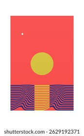 Abstract landscape boho wall art illustration background. Flat boho landscape wall art poster