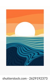 Resumo paisagem boho parede arte ilustração fundo. Pôster de arte de parede de paisagem boho plana