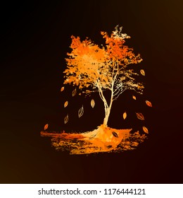 Abstract landscape butterfly tree. Vector