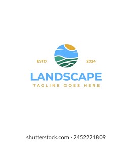 Abstract landscape in a circle logo design illustration idea