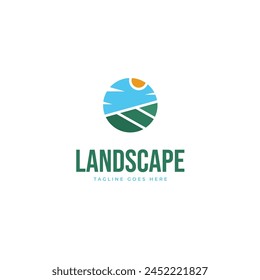 Abstract landscape in a circle logo design illustration idea