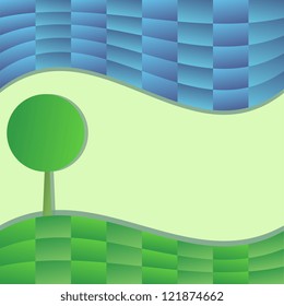 Abstract landscape with cloud and tree