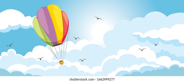 Abstract landscape with clouds. Vector illustration, festival of balloons in the sky