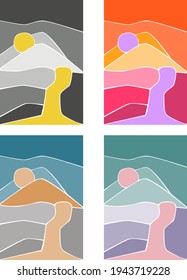 Abstract landscape colorful background. Waterfall. Stained glass effect art poster set of vector illustration