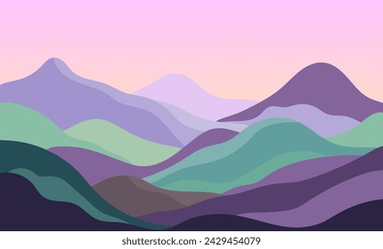 Abstract landscape with colorful hills and mountains.