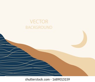 Abstract landscape. The Crescent moon above the hills. Background with space for text, vector illustration, banner, poster