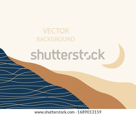 Abstract landscape. The Crescent moon above the hills. Background with space for text, vector illustration, banner, poster